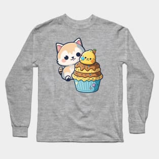 Cute Cat Eating Icecream Long Sleeve T-Shirt